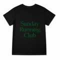 Women's Sunday Running Club Graphic T-Shirt on a black T-shirt.