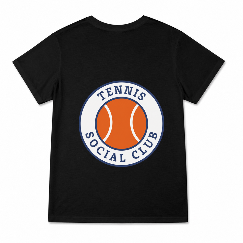 Women's Tennis Social Club Graphic T-Shirt on a black T-shirt.