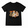Women's Trick or Teach Ghost Graphic T-Shirt on a black T-shirt.
