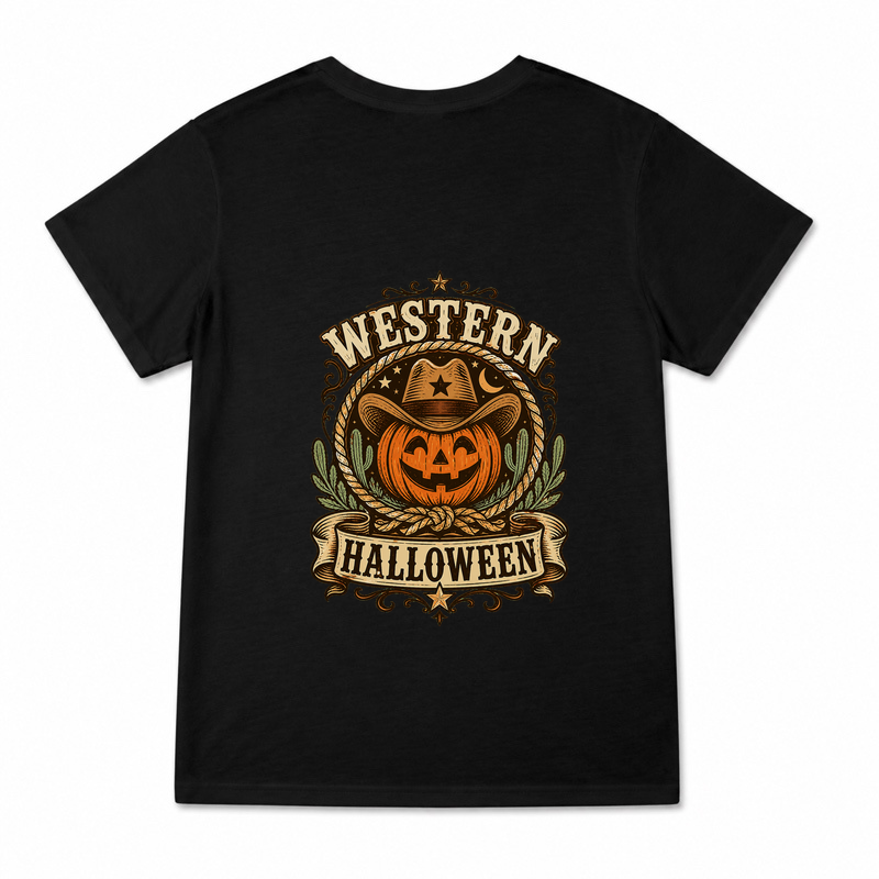 Women's Western Halloween Graphic T-Shirt on a black T-shirt.