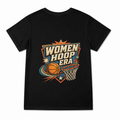 Women's Women Hoop Era Graphic T-Shirt on a black T-shirt.