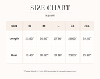 Women's T-shirt size chart for sizes S, M, L, and XL.