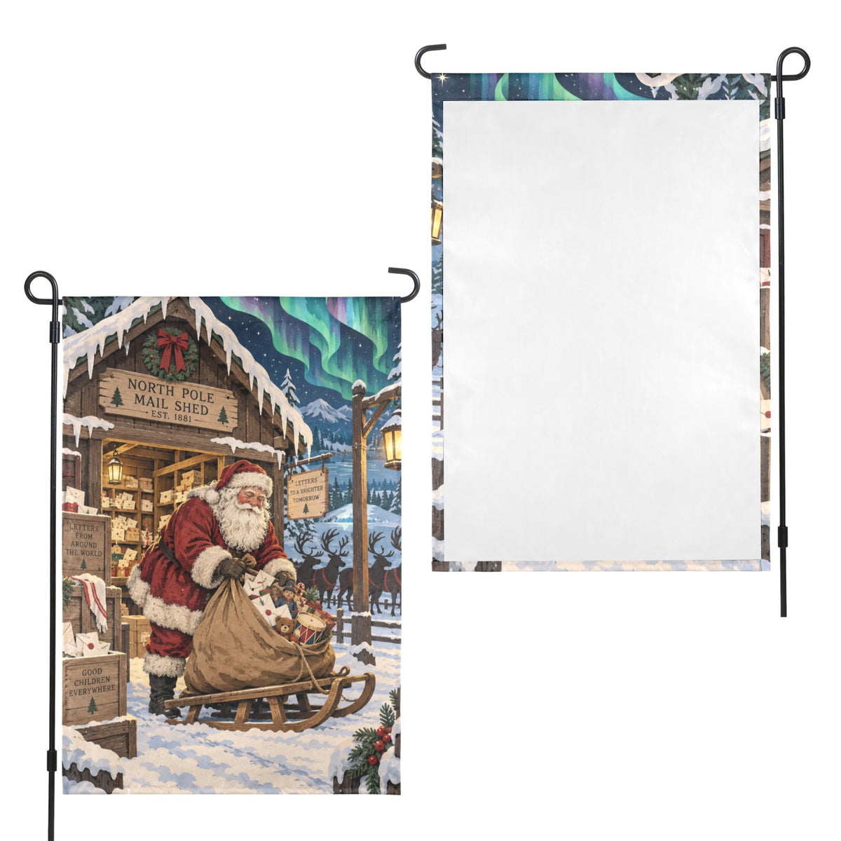 Santa 1881 northern lights mail shed 12 x 18 in Garden Flag