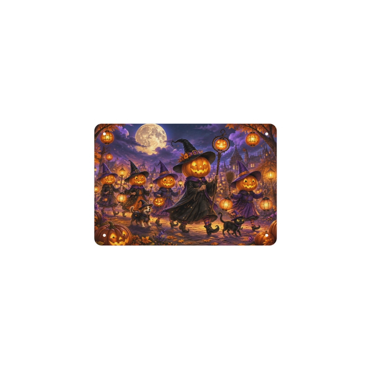 Pumpkin Witch Parade 12 x 8 in Metal Tin Sign