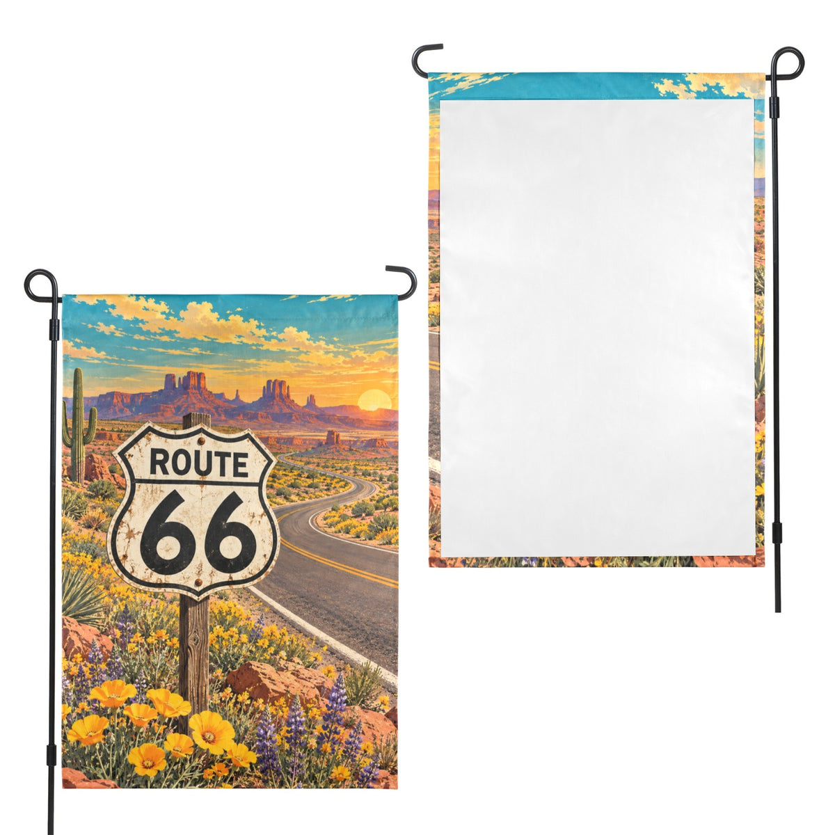 Route 66 desert wildflower road 12 x 18 in Garden Flag