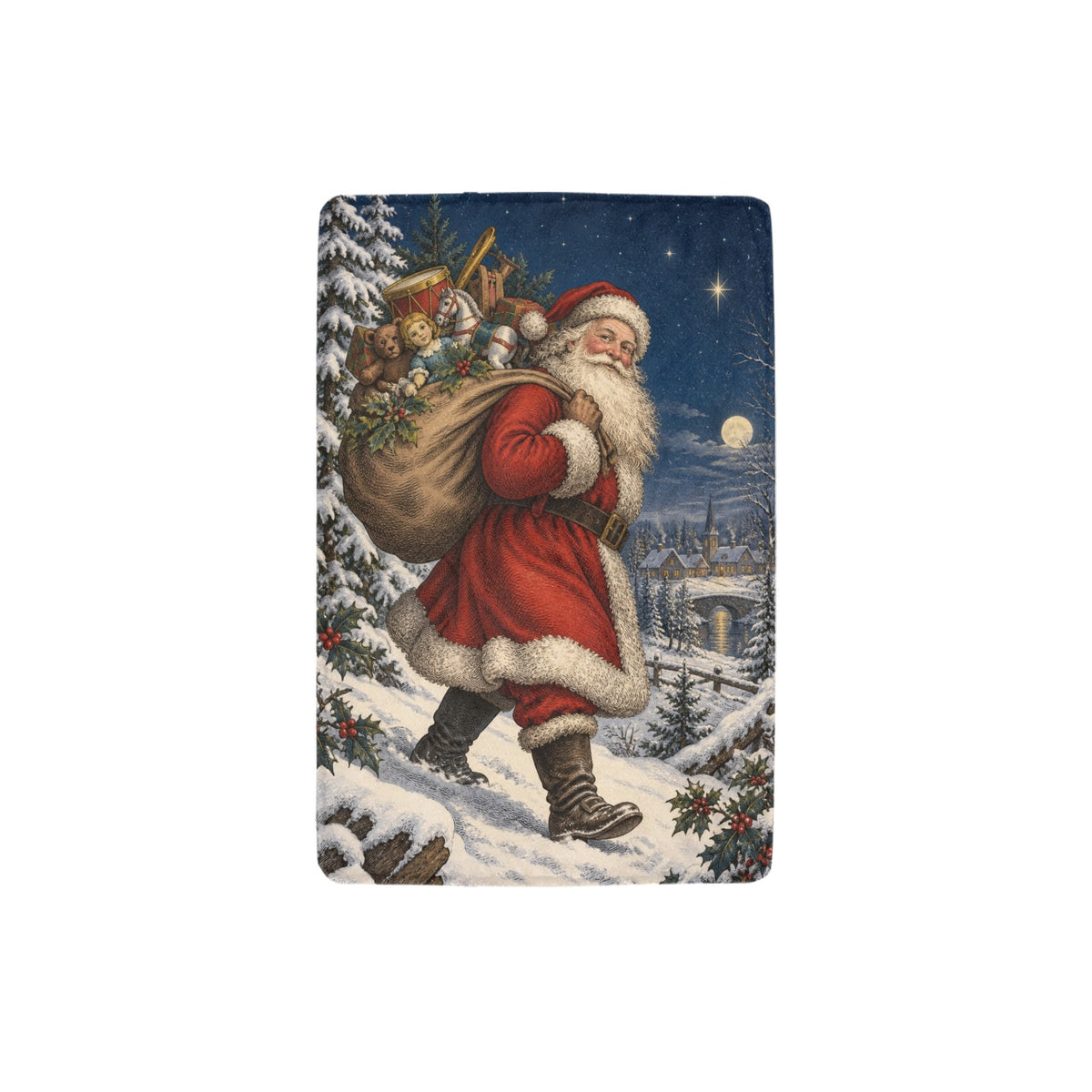Old Santa Gift-Bearing Silhouette 32 x 48 in Micro Fleece Blanket