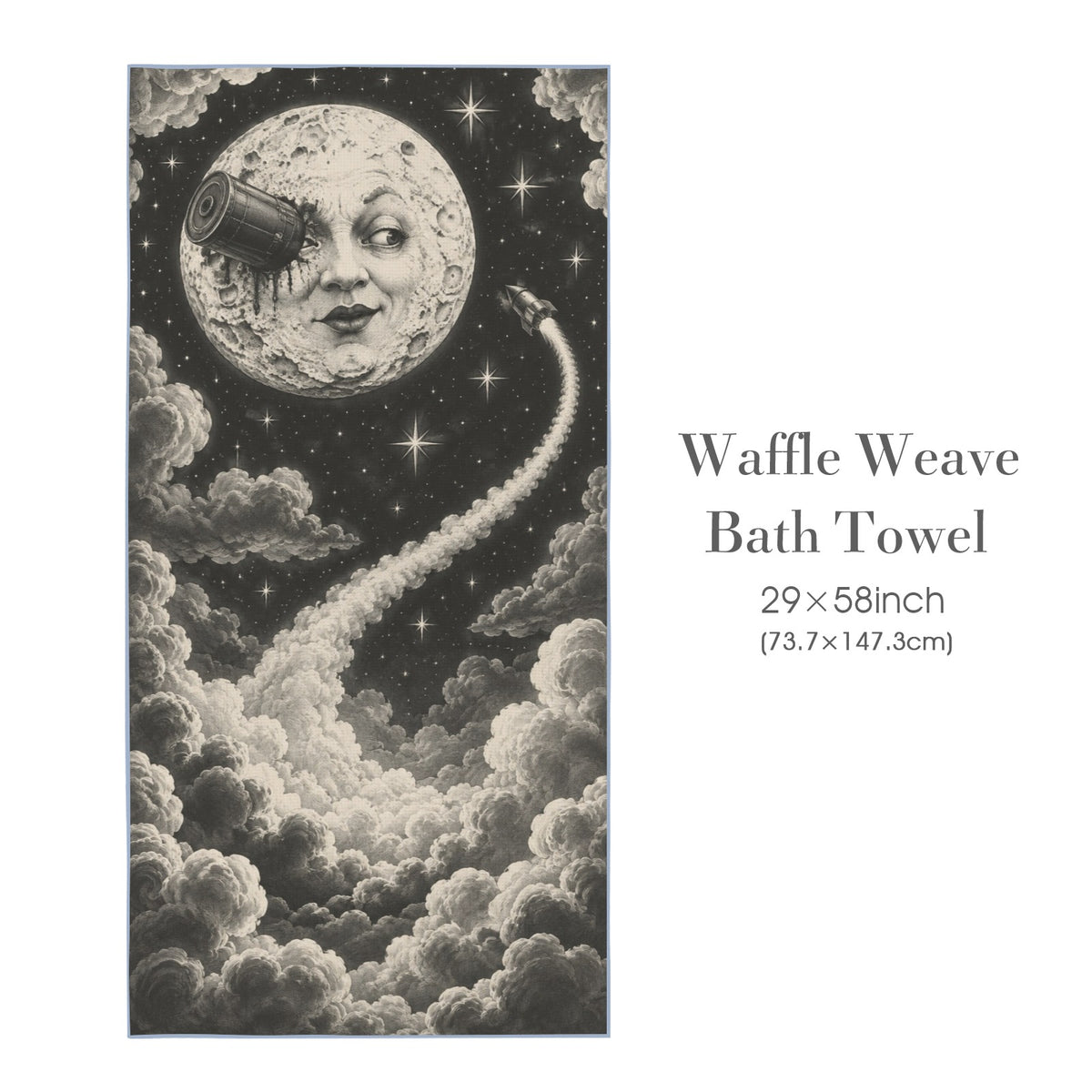 Moon Face Rocket Stage 29"x58" (QUE) Waffle Weave Bath Towel