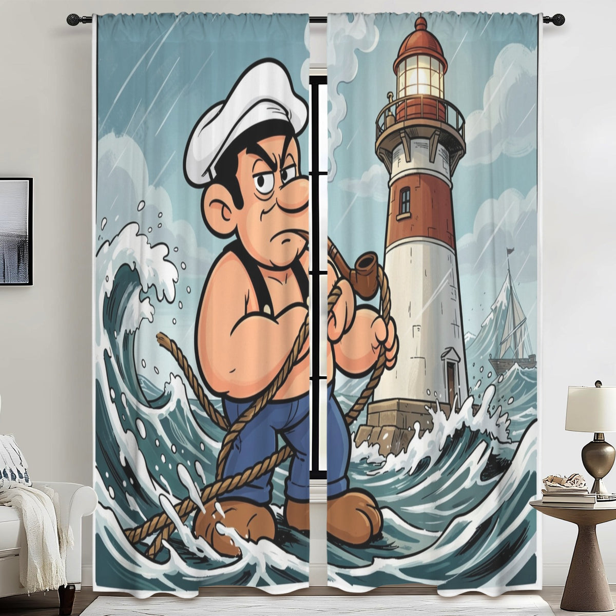 Popeye Lighthouse Squall 52 x 84 in Window Curtain Set