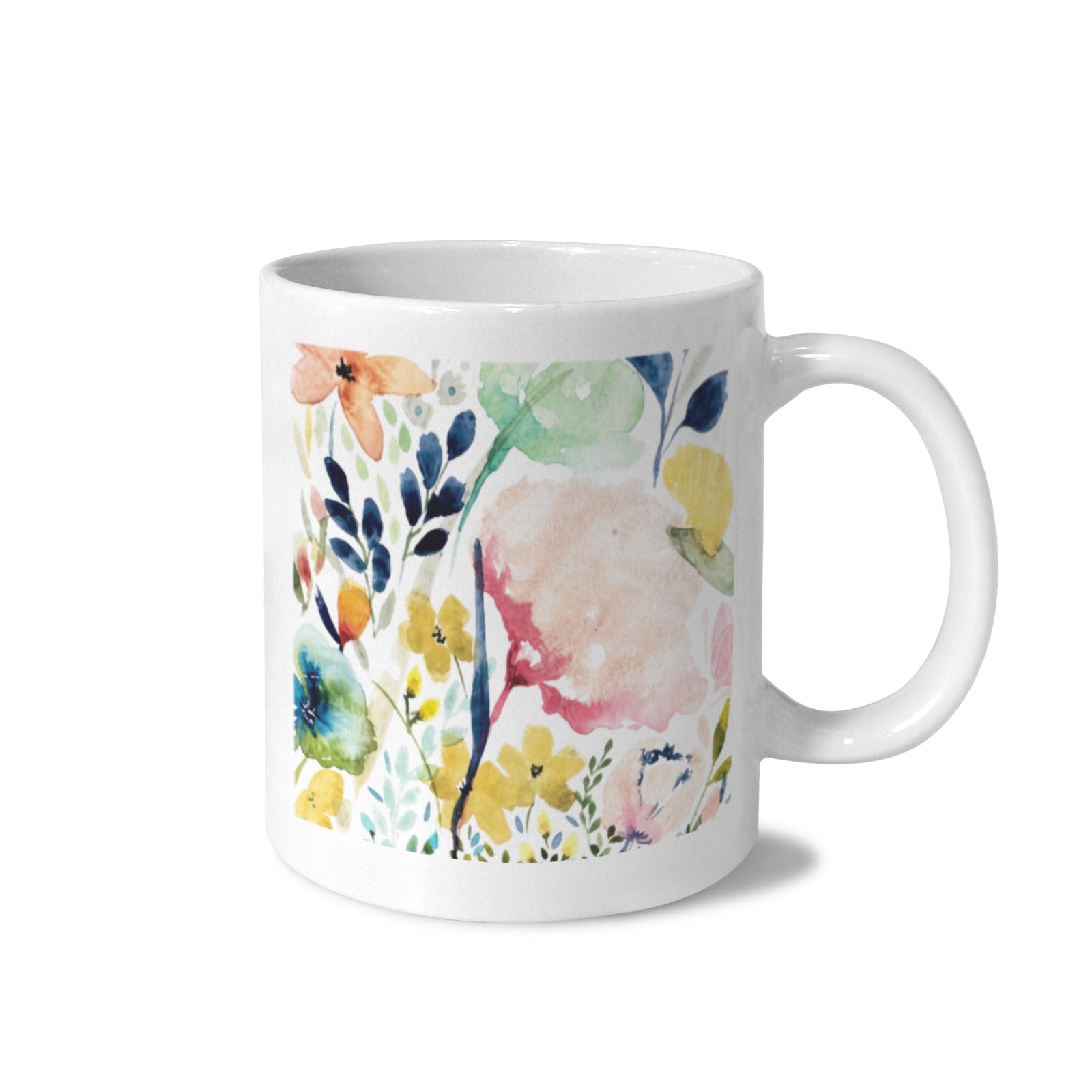 Watercolor Garden Flowers 11 oz White Ceramic Mug