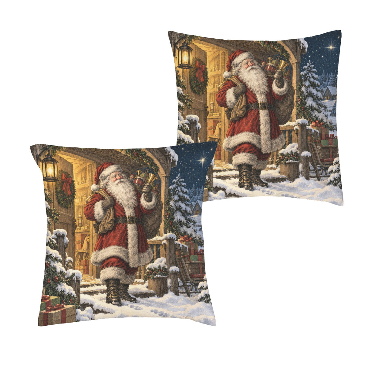 Santa's Snowy Workshop Porch 16 x 16 in Envelope Pillow Case