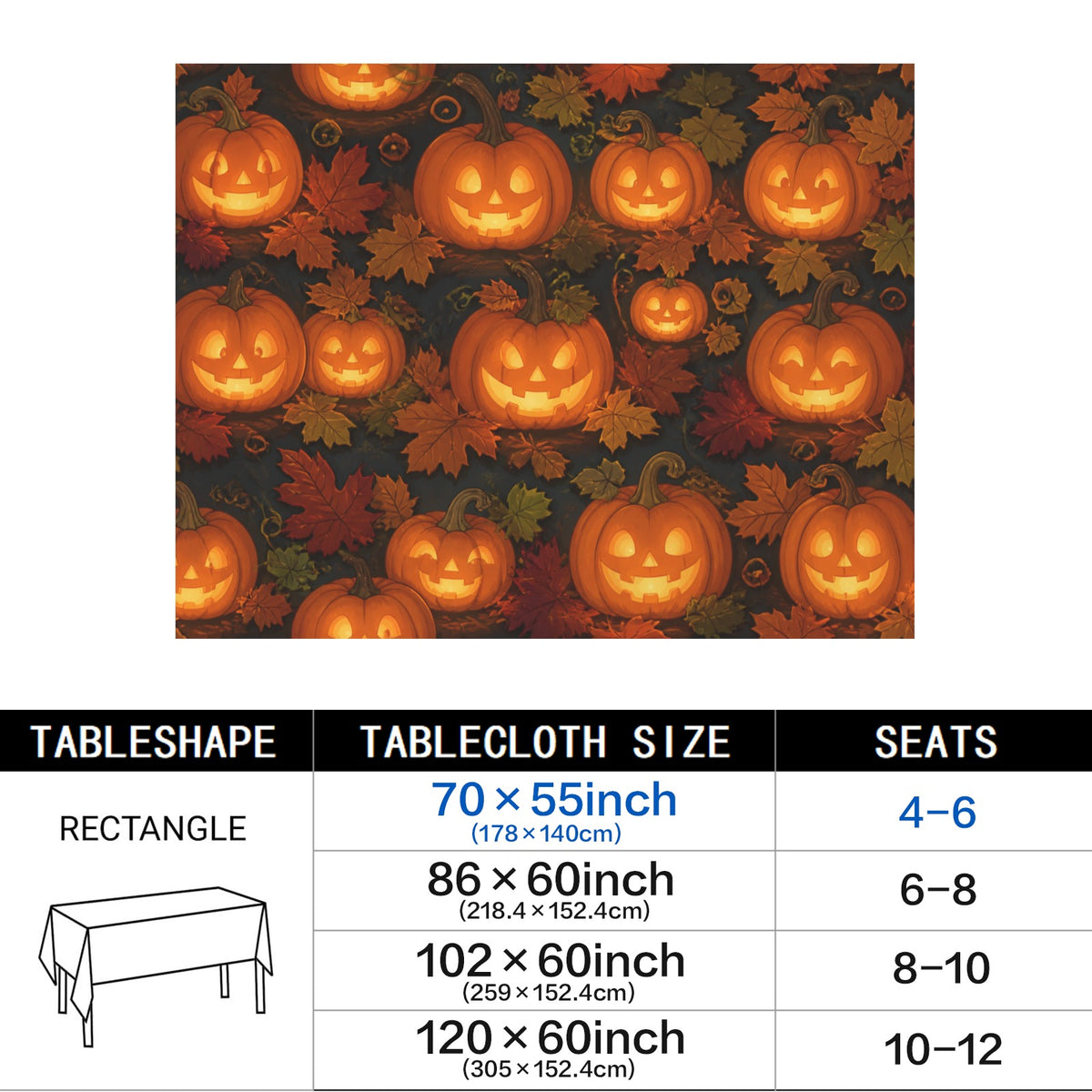 Grinning Lanterns 178cm x 140cm Rectangular Tablecloth 70x55inch (QUE)