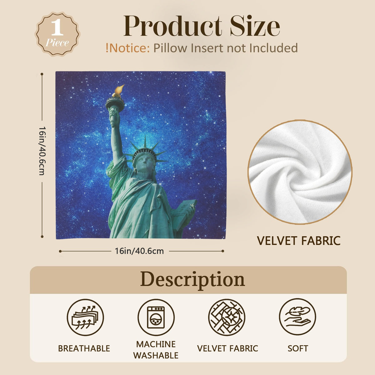 Statue Torch Starry Sky 16 x 16 in Envelope Pillow Case