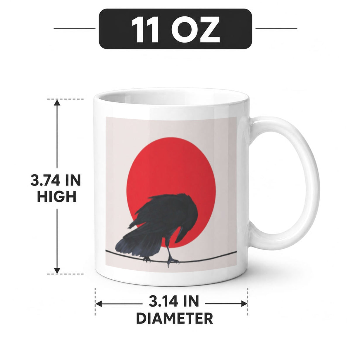 Raven and Crescent Moon 11 oz White Ceramic Mug
