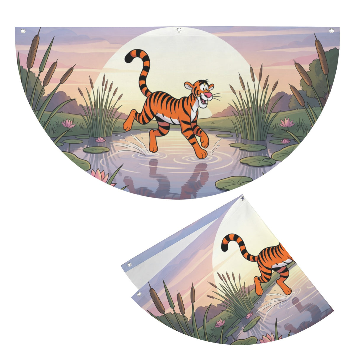 Tigger Springs Over A Lily 36 x 18 in Semi Circle Flag