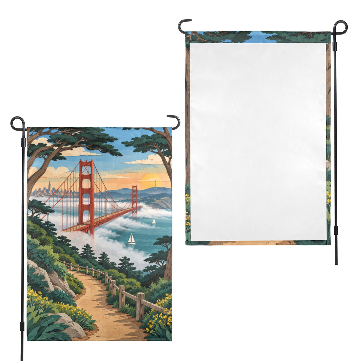 Golden Gate Bridge through a cypress trail 12 x 18 in Garden Flag