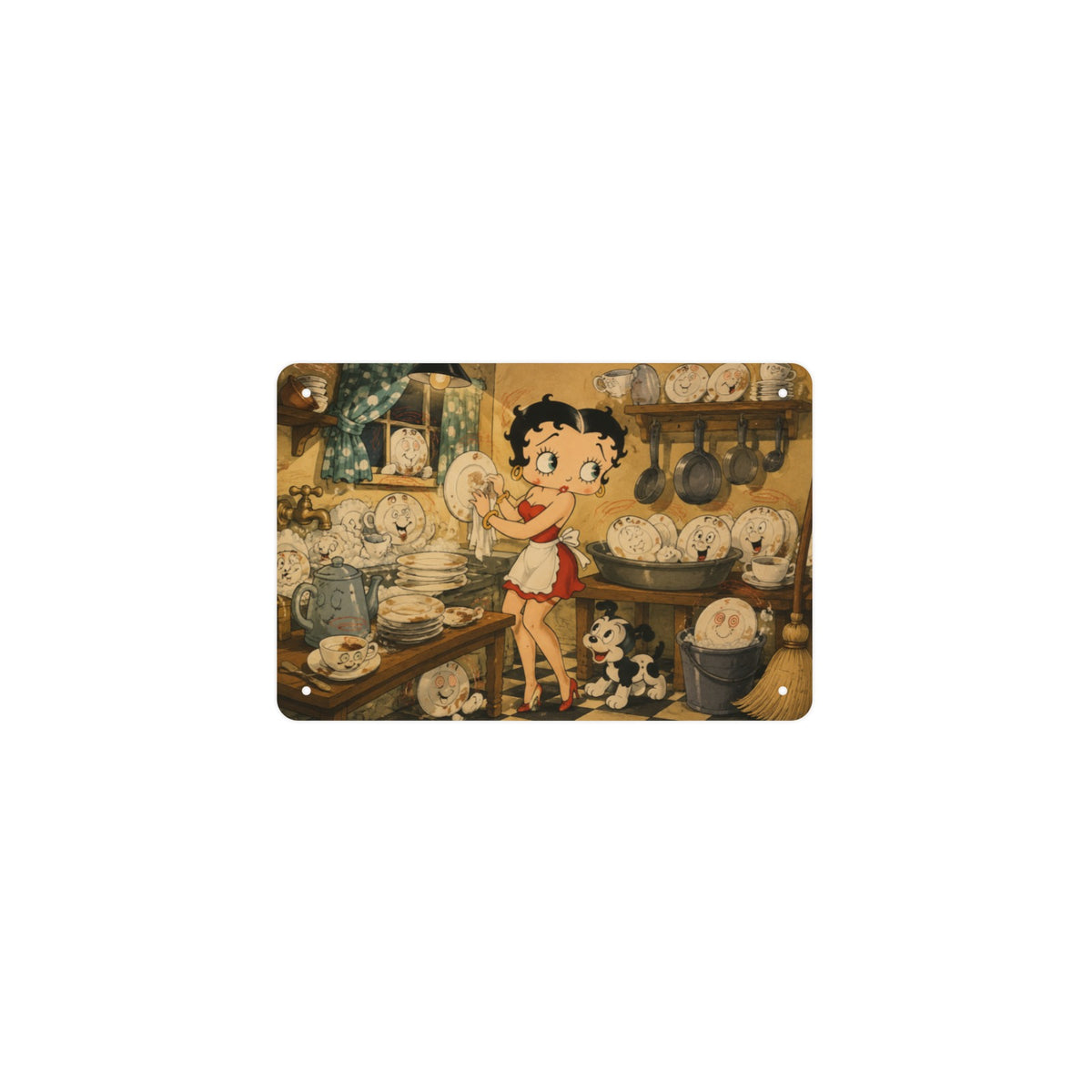 Dizzy Dishes Kitchen 12 x 8 in Metal Tin Sign