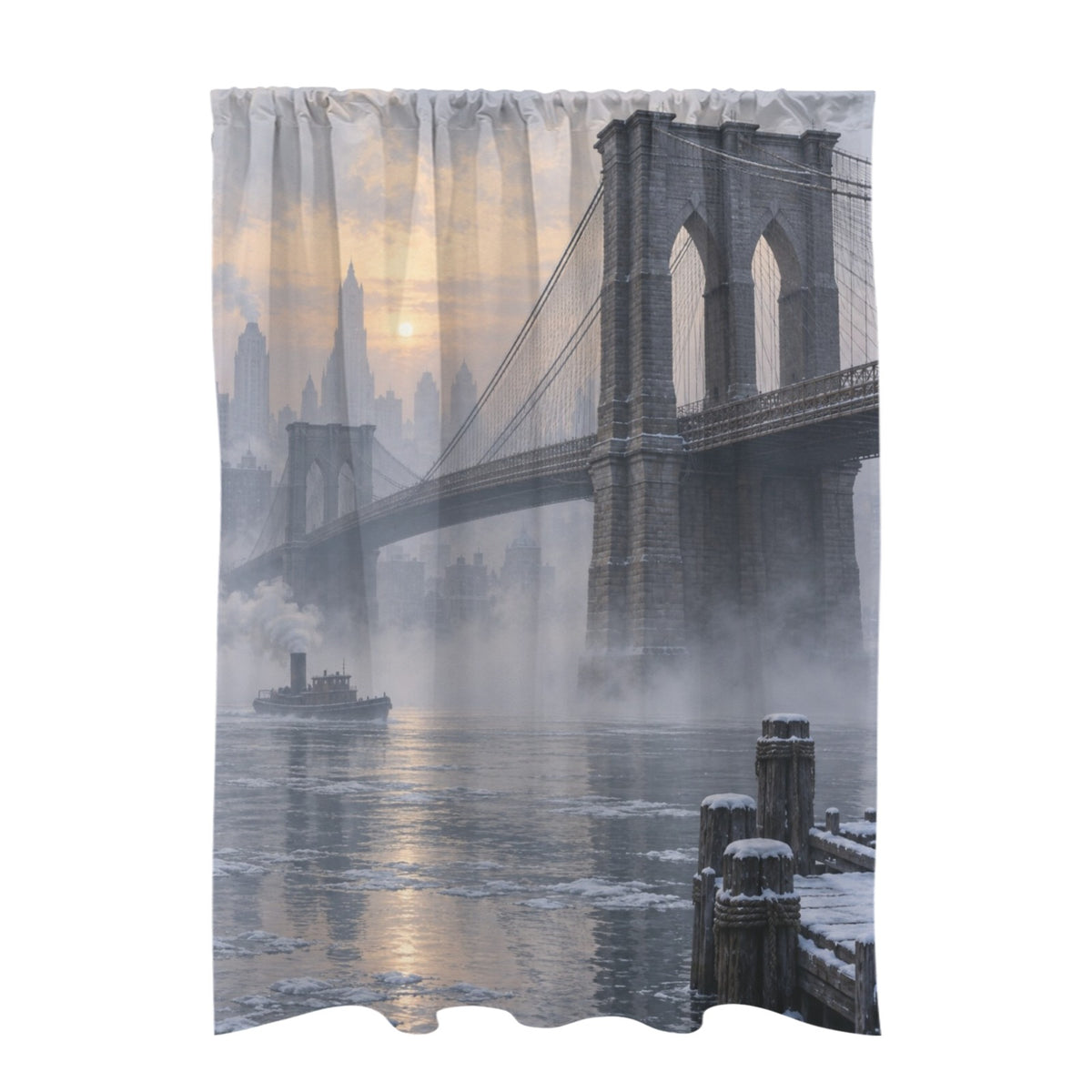 Brooklyn Bridge Winter Mist — 51 x 72 in Door Curtain (QUE)