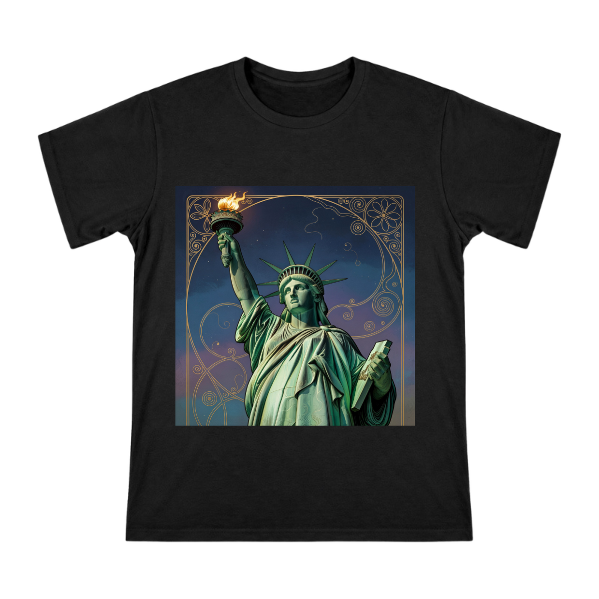 Art Nouveau Statue of Liberty Men's Custom Print T-Shirt front [ai-pod:bdf8bdf180fef111ab2e509df36a6747]
