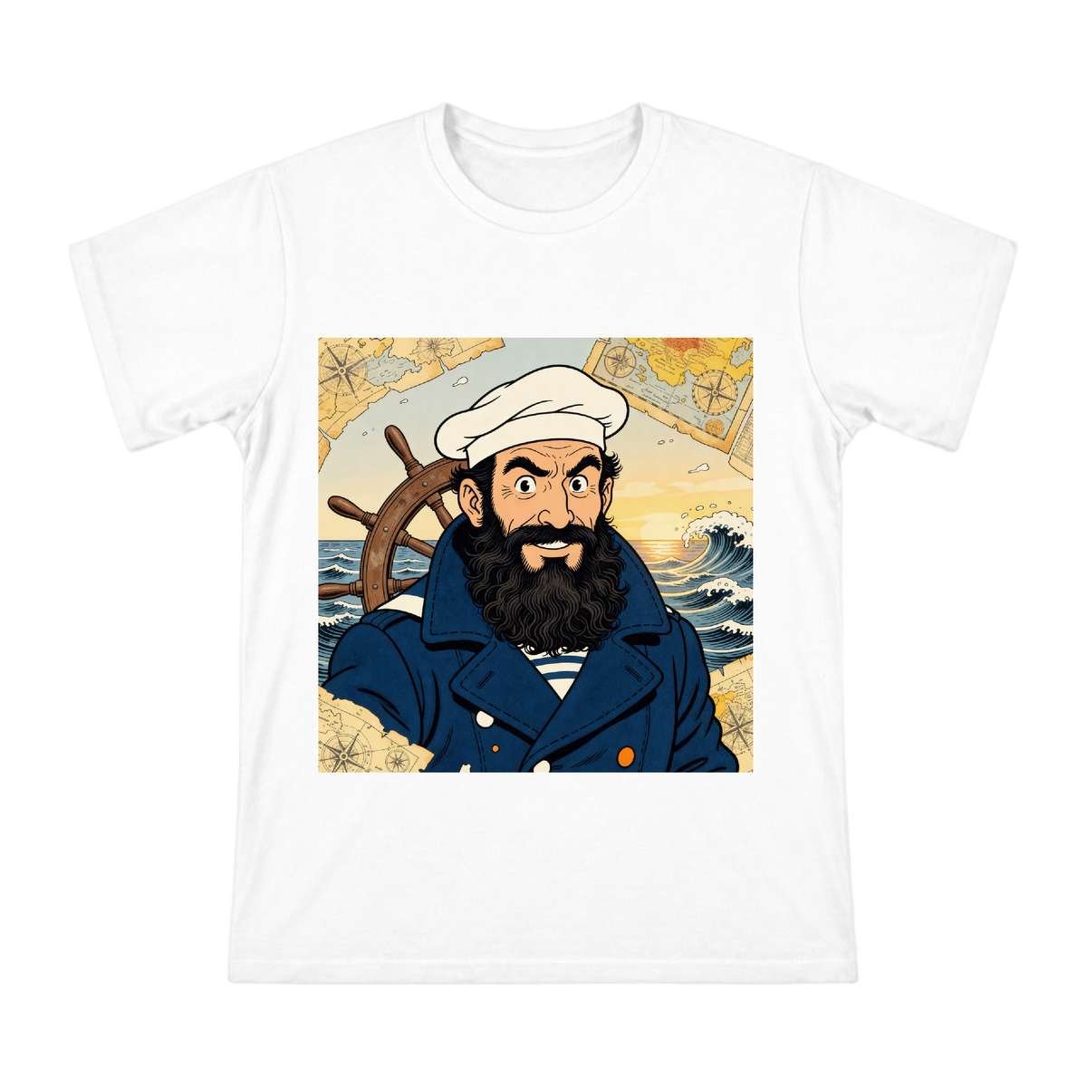 Vintage Nautical Captain Illustration T-Shirt front [ai-pod:082c57e50370e33a667bc60dd615557e]