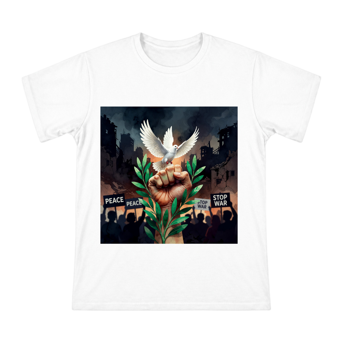 Peace Symbol Fist With Dove And Olive Branch Men's Short Sleeve T-Shirt front [ai-pod:600a0ddecd2532b7696e9c011d5f9ebf]