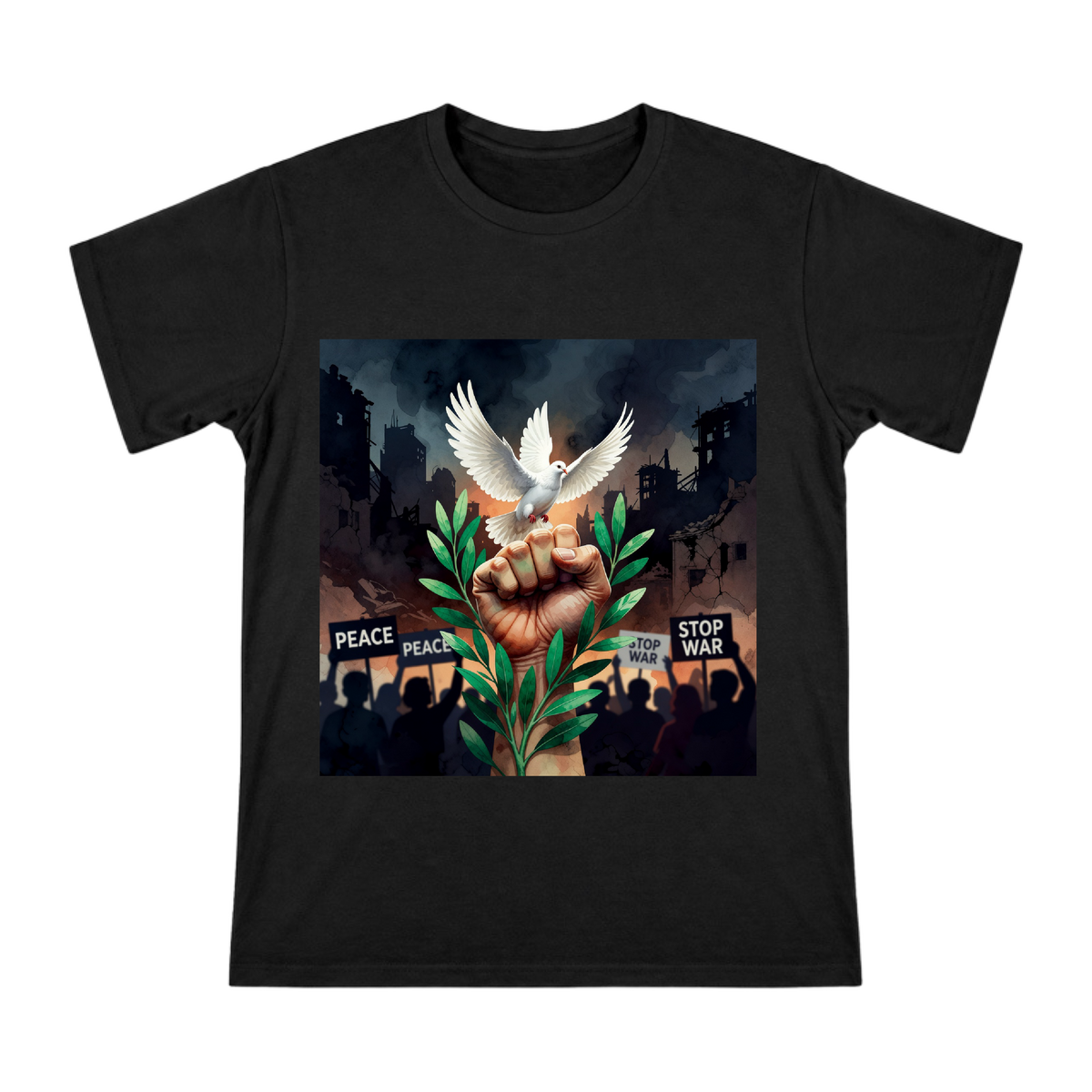 Peace Symbol Fist With Dove And Olive Branch Men's Short Sleeve T-Shirt front [ai-pod:629a48a256317f0855bea7e2c44b40fe]