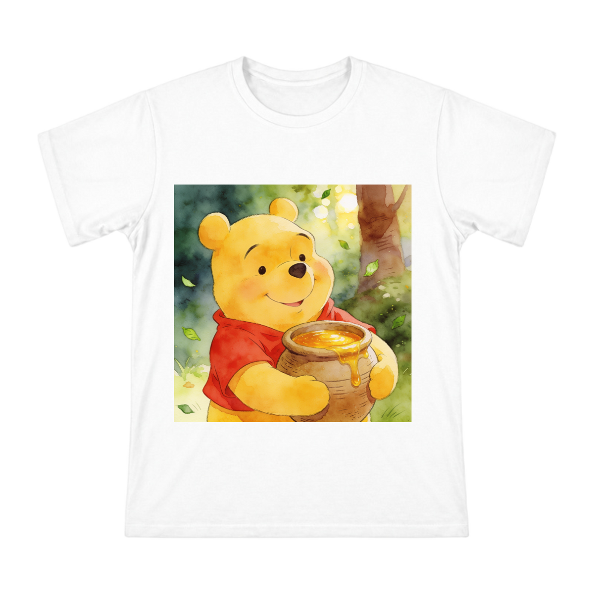 Watercolor Winnie the Pooh with Honey Pot Men's Custom T-Shirt front [ai-pod:a329f3e5a4c9f508ad02bcbfb52685c1]