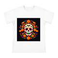 Day of the Dead Skull with Marigolds and Pumpkins Custom Men's Cotton T-Shirt front [ai-pod:456eae56f43cd15b6a0147831dbb1498]