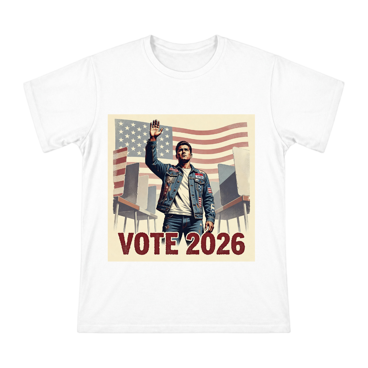 Retro American Election Voter Illustration Men's Cotton T-Shirt front [ai-pod:209dd17dd6f3fdf8a428c76852d4f47c]