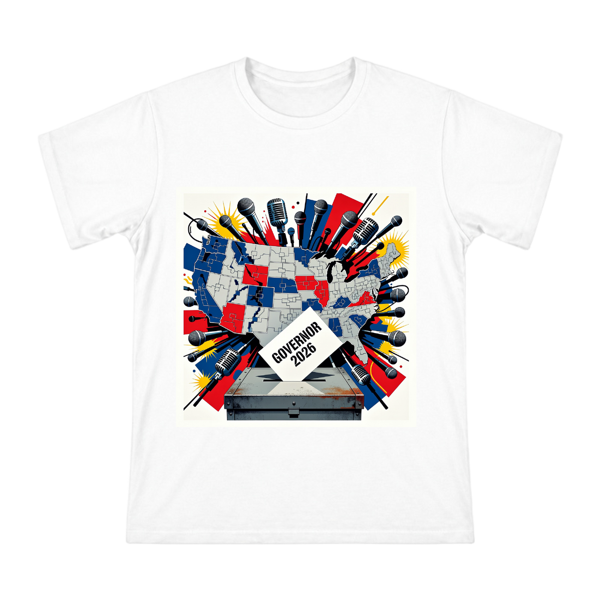 2026 Governor Election Political Pop Art US Map T-Shirt front [ai-pod:e7a64c74b74b213f5676b1fb260b2f94]