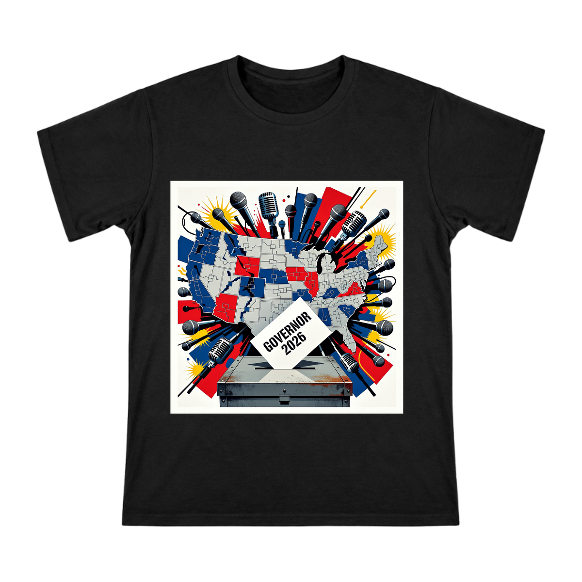 2026 Governor Election Political Pop Art US Map T-Shirt front [ai-pod:6f9a70b4fdce7f9daa7feb0d1768ba1f]