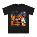 Vintage American Cartoon Halloween Witch and Vampire Trick-or-Treat Illustration Men's Short Sleeve T-Shirt front [ai-pod:5c211c9dc3b7b276a319d0f04125cb32]
