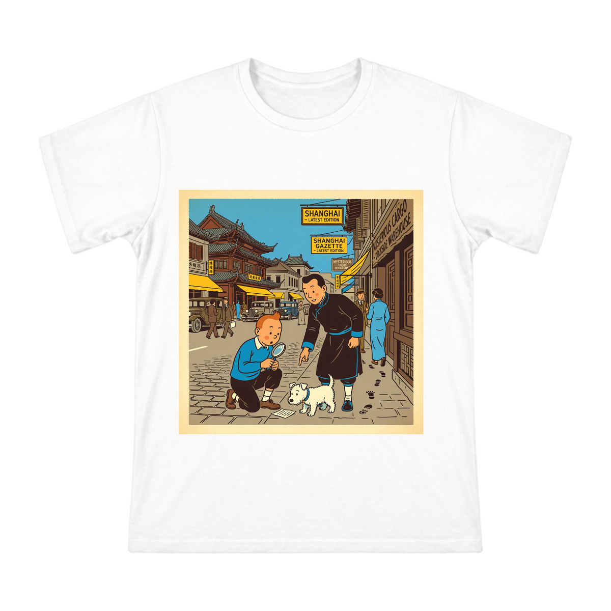 Tintin and Chang in Old Shanghai Men's Custom Short Sleeve T-Shirt front [ai-pod:71817e0cdf2d8ac8d2c8977872f39bae]
