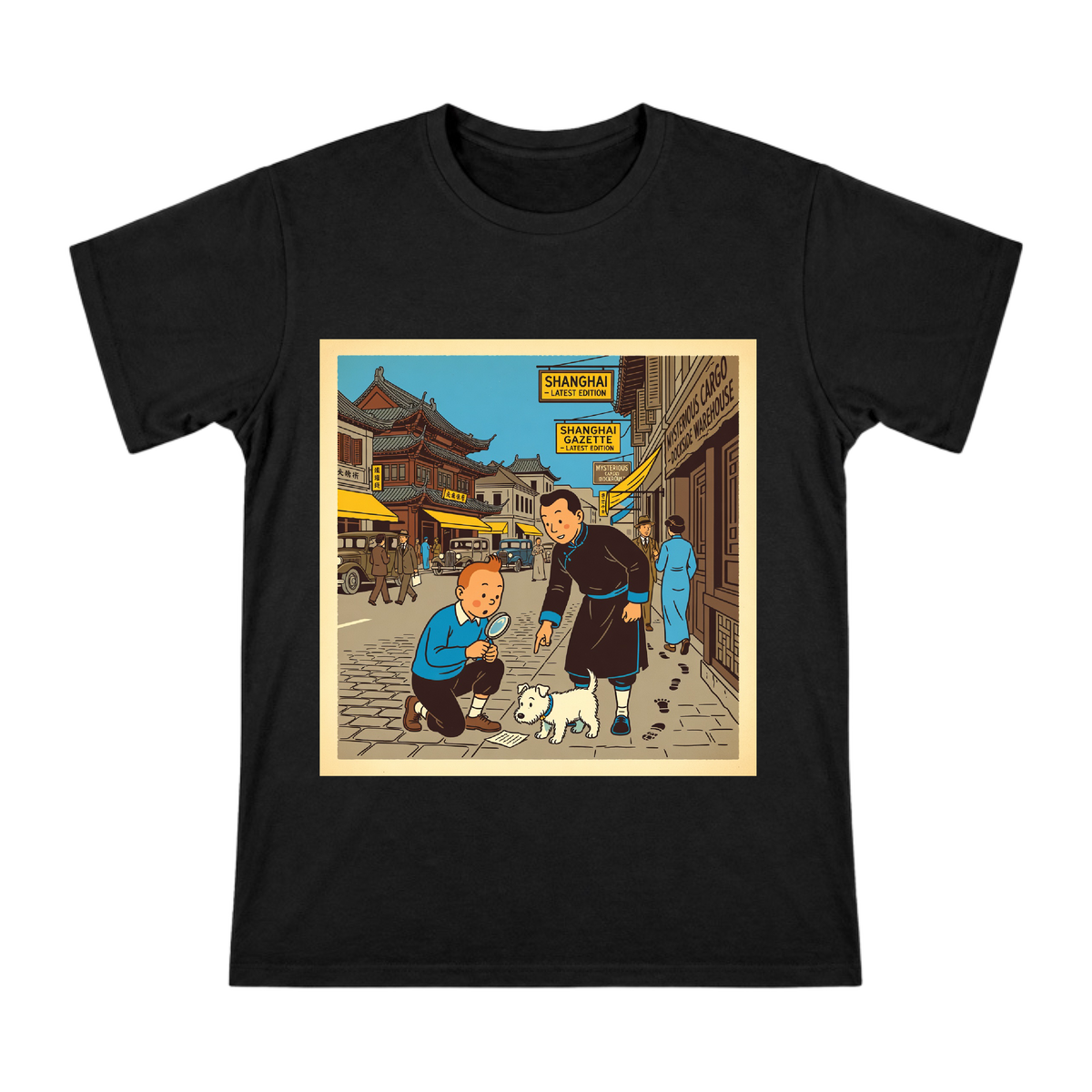 Tintin and Chang in Old Shanghai Men's Custom Short Sleeve T-Shirt front [ai-pod:10c71b945625fac0401e8eb2ae5f422e]