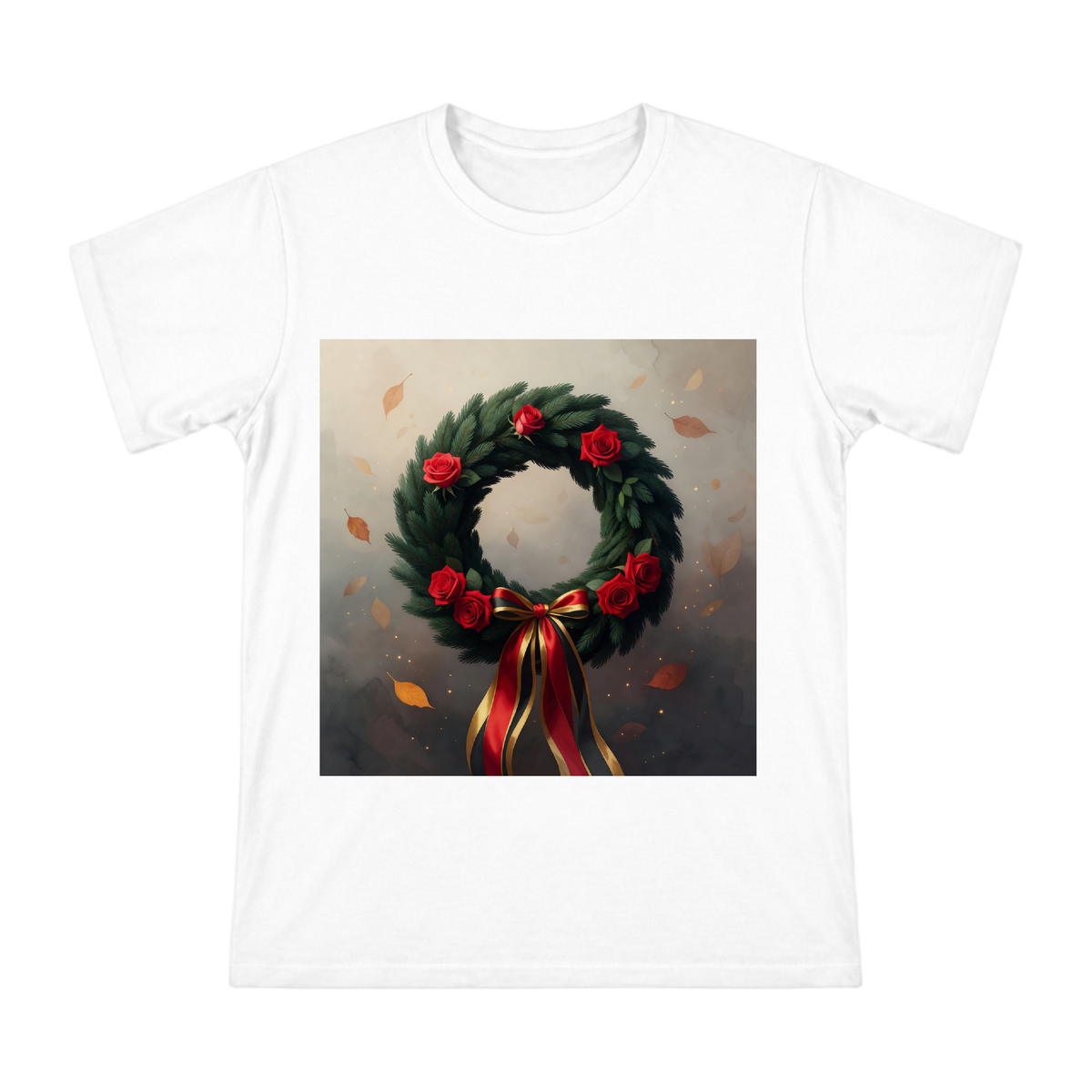 Deep Green Pine Branch and Red Rose Memorial Wreath Men's Short Sleeve T-Shirt front [ai-pod:60e9ba23a2443fb1b728aa1dc869acf8]