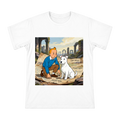 Classic Comic Style Teenager and White Fox Terrier Illustration Men's Short Sleeve T-Shirt front [ai-pod:b3b1f46622f4c11a1efa5c6a71a5c4a5]