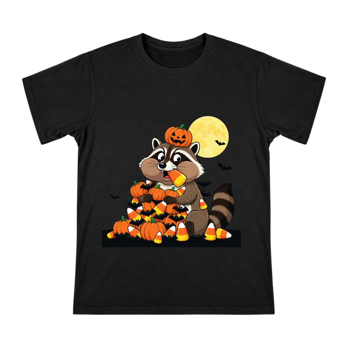 Halloween Gluttonous Raccoon with Pumpkin Candy Stack Men's Short Sleeve T-Shirt front [ai-pod:bd71f56a3f4a130184fa4b26436ee8fe]