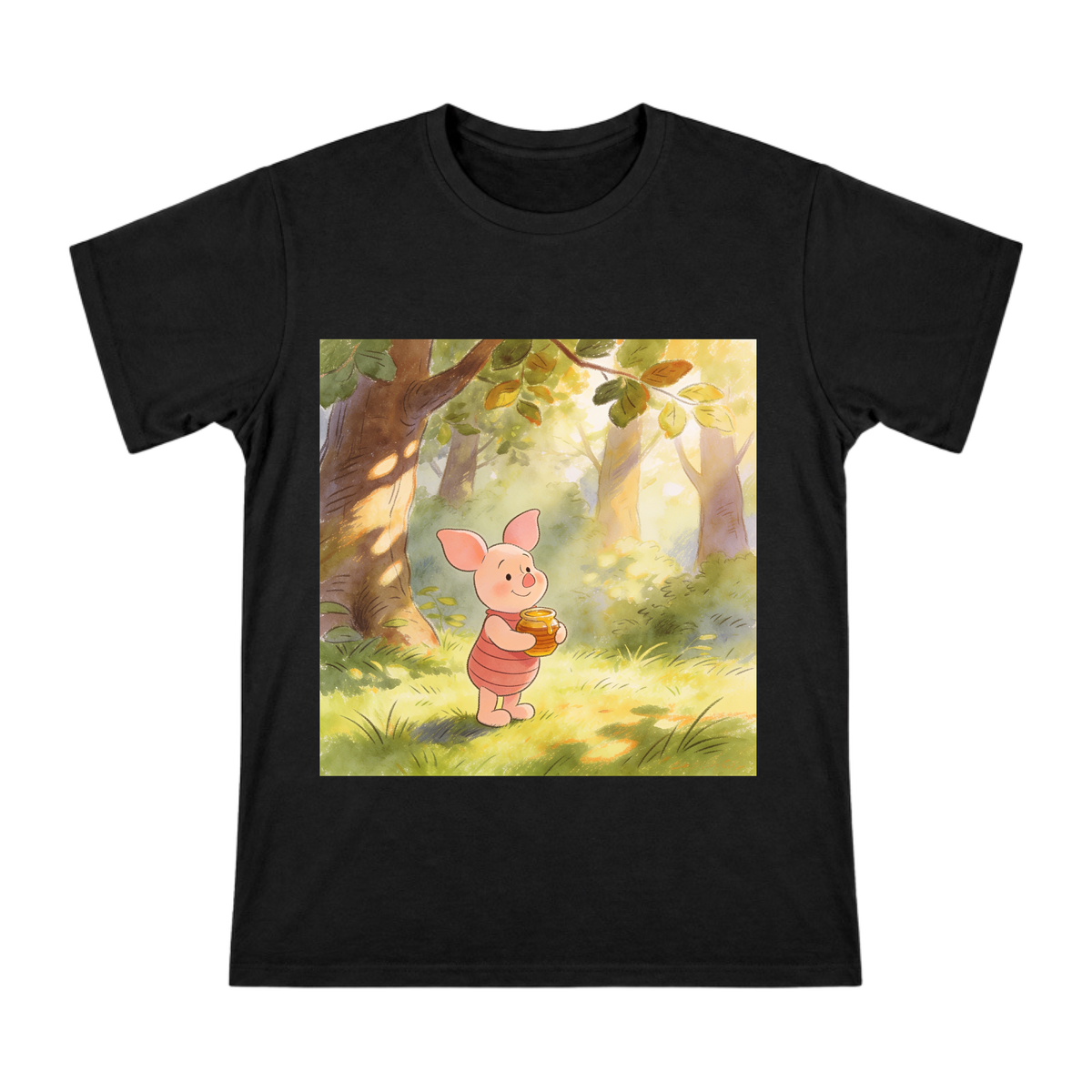 Pink Piglet with Honey Pot Watercolor Illustration Men's Short Sleeve T-Shirt front [ai-pod:57e2161429c7422bbd0ce1b204e4bf7f]