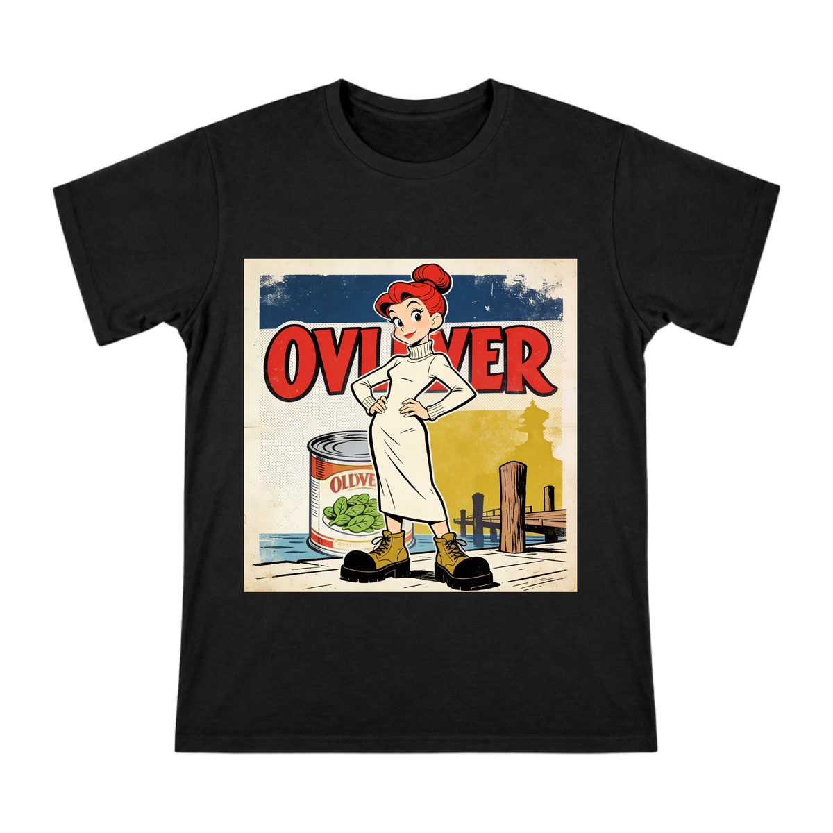 Vintage American Comic Red-Haired Girl in Turtleneck Dress Men's Short Sleeve T-Shirt front [ai-pod:3b7f637c69a4814119921515048c5b7f]