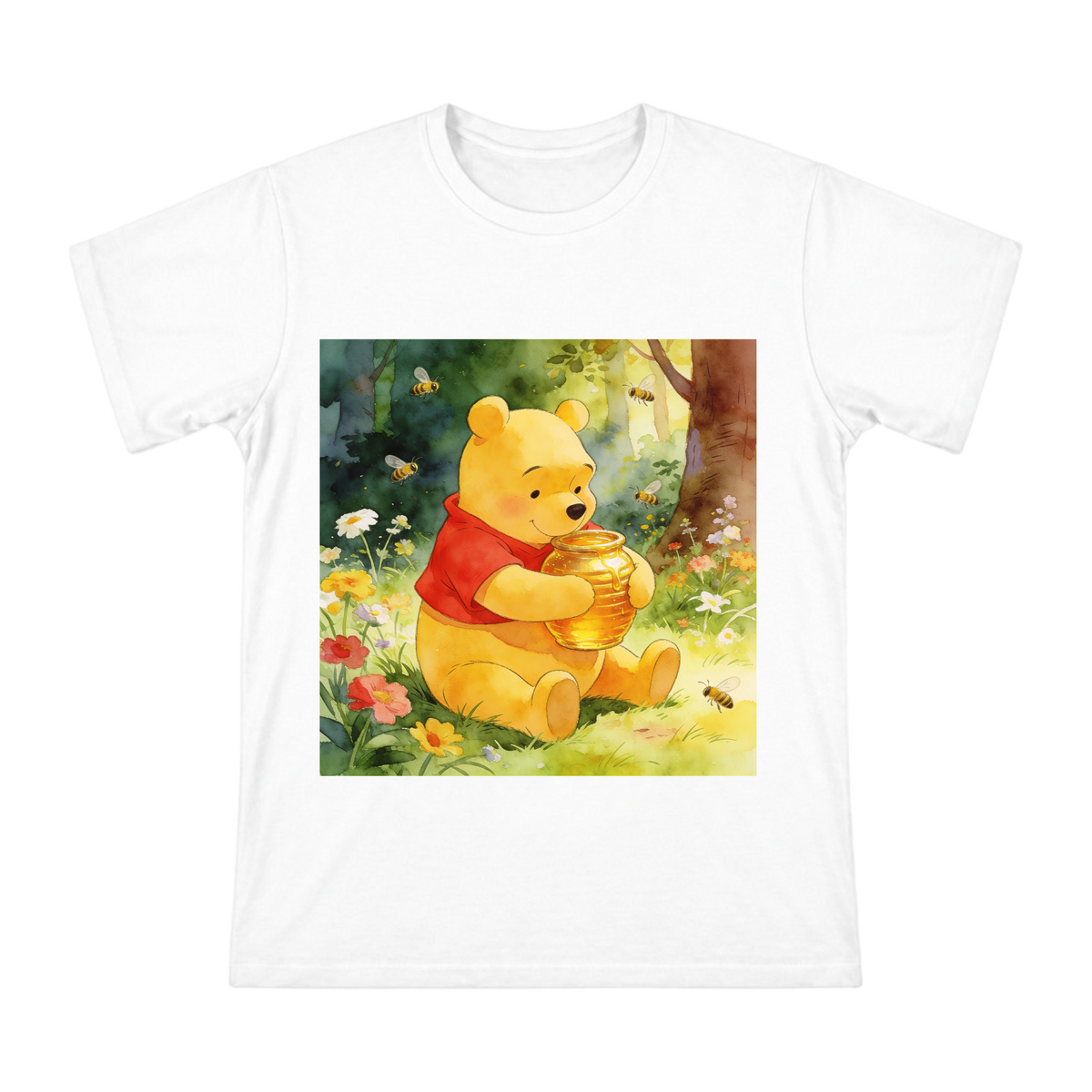 Winnie the Pooh Honey Watercolor Illustration Men's Premium Cotton T-Shirt front [ai-pod:6dd76a6c7150f3e464090fa406b848c4]