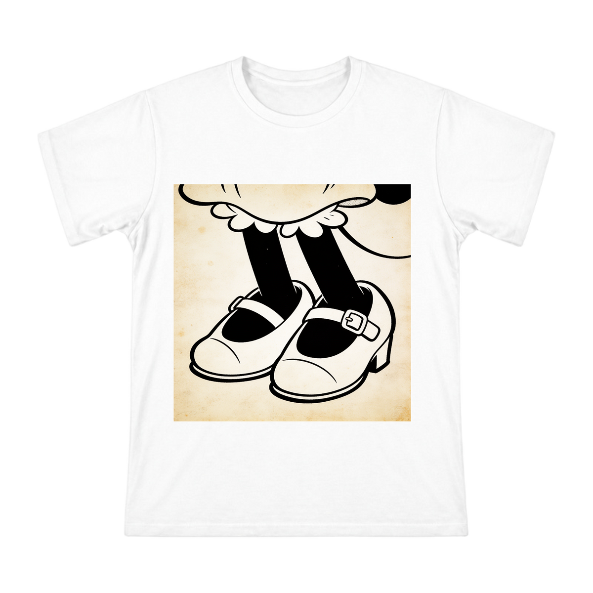 Vintage Rubber Hose Minnie Mouse Mary Jane Shoes Men's Cotton T-Shirt front [ai-pod:f880ee67f277b1ff6e445cf39e161457]