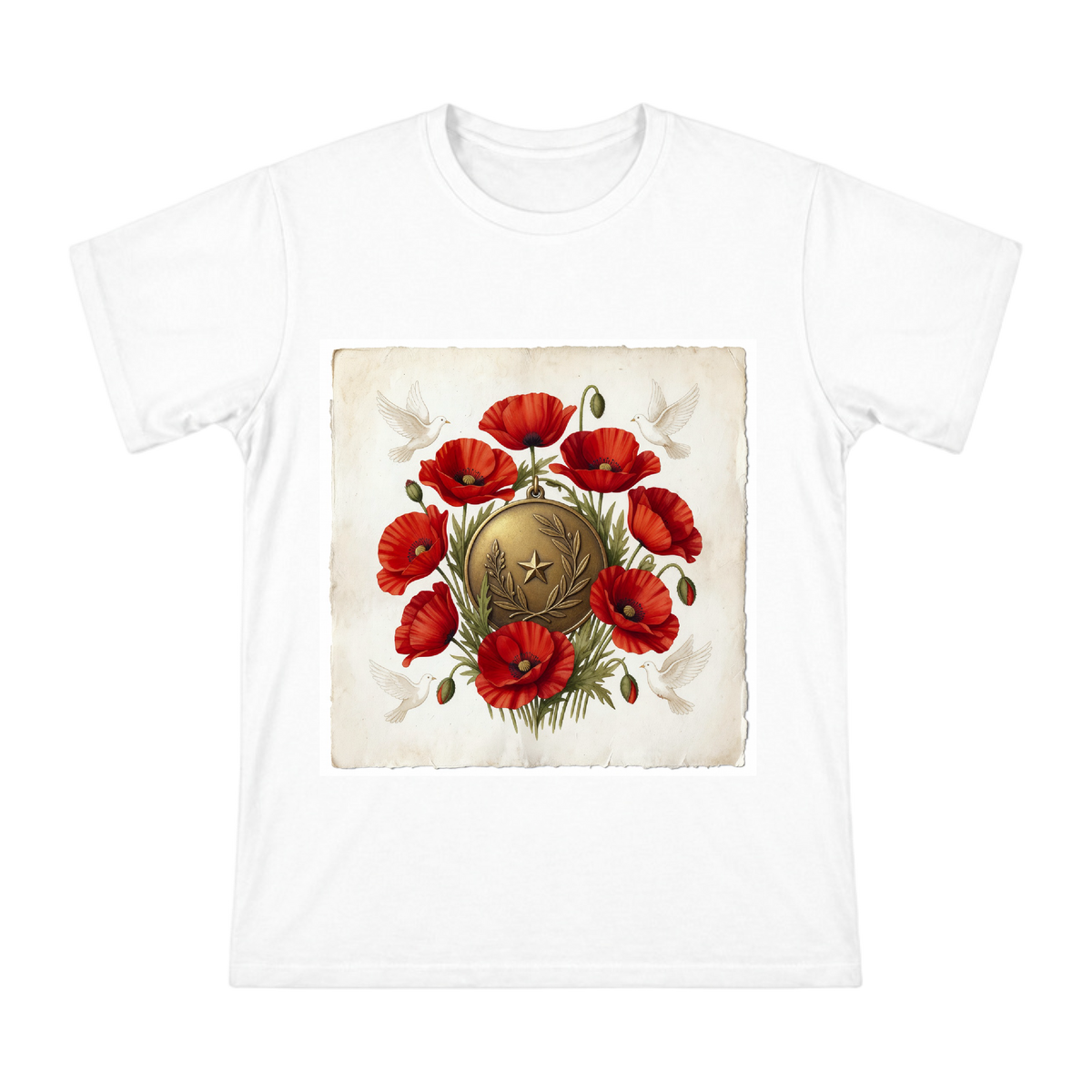 Vintage Medal and Red Poppy Wreath Men's Custom T-Shirt front [ai-pod:6ca0231f89110a9e48d7486ea72e4e2e]