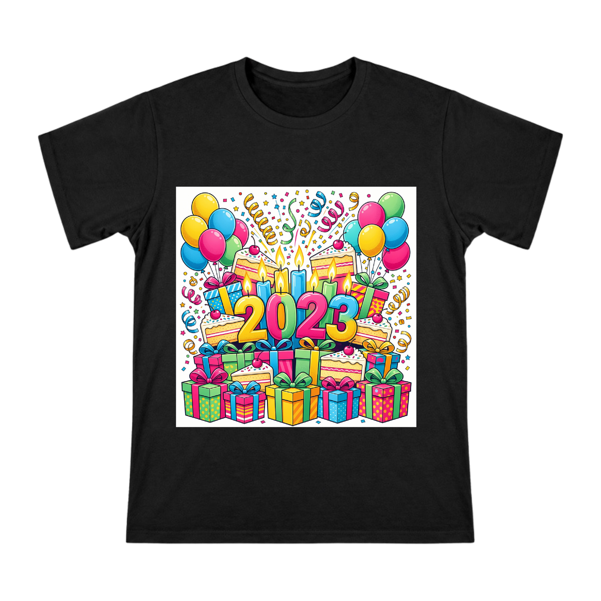 2023 Digital Candle & Festive Party Illustration T-Shirt front [ai-pod:1e1bdad934152e3b3b1b02ca5d5112e2]