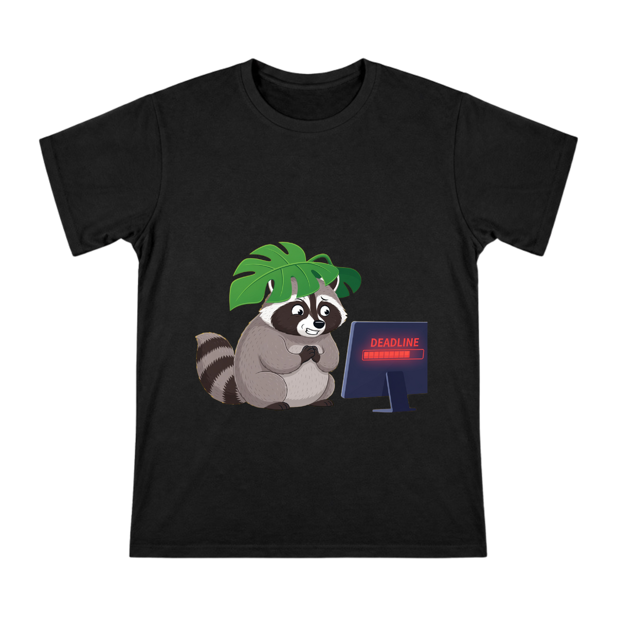 Raccoon Disguised as Monstera Plant Custom Men's T-Shirt front [ai-pod:4ab92c0bfaffb0e9cb1179b5c028aea9]