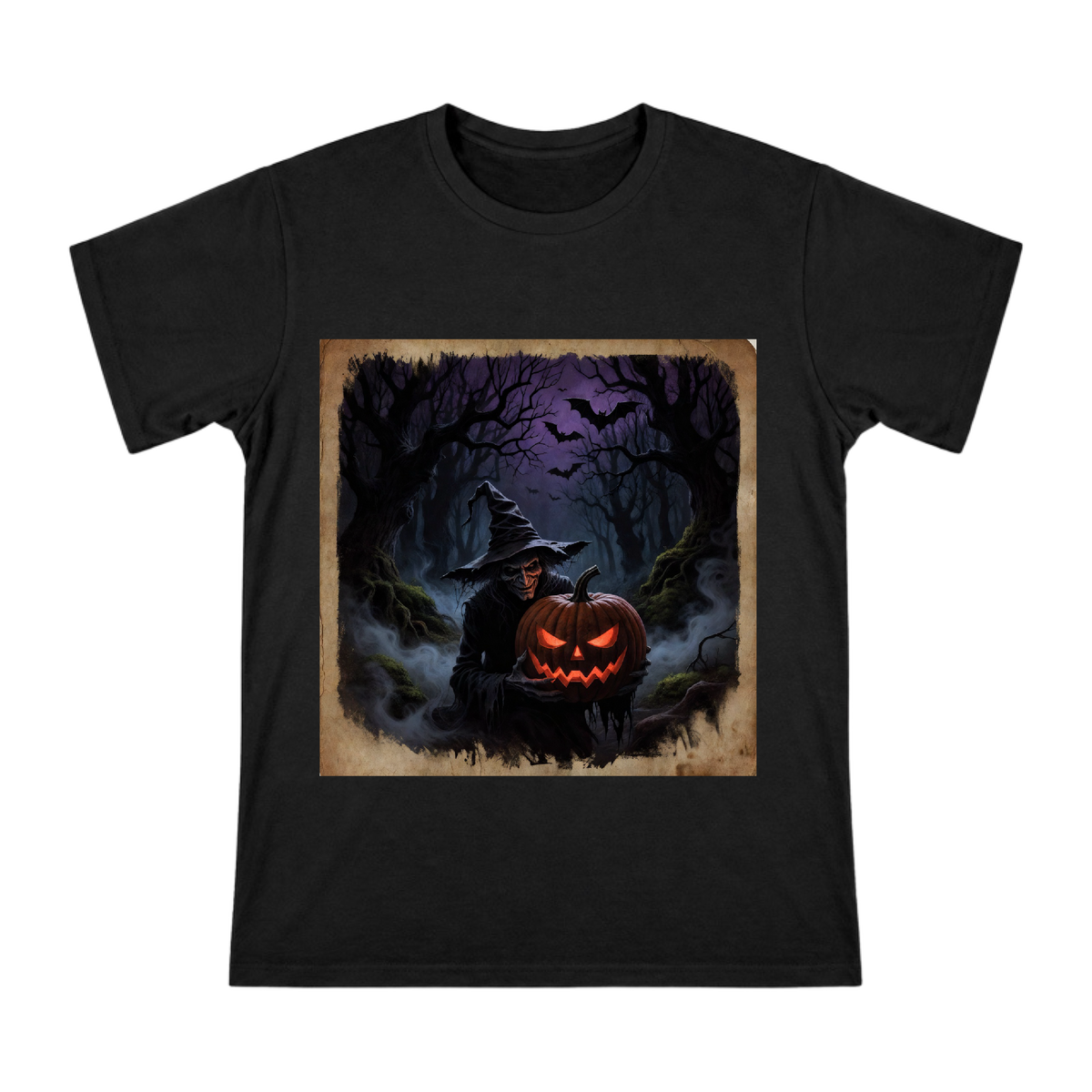 Dark Wizard with Glowing Jack-o'-Lantern Men's Cotton T-Shirt front [ai-pod:7e1395853820925012577d49e07906d7]