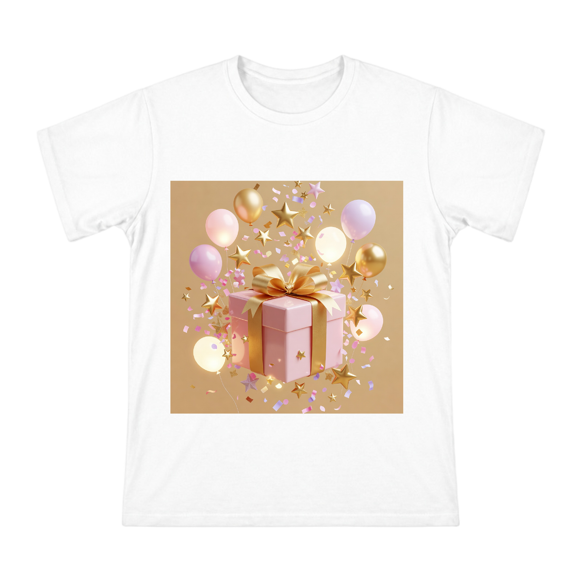 Pink Gift and Golden Stars Celebration Men's Short Sleeve T-Shirt front [ai-pod:9dd2978854cc5ab6ad9e90f28a7ae0ab]
