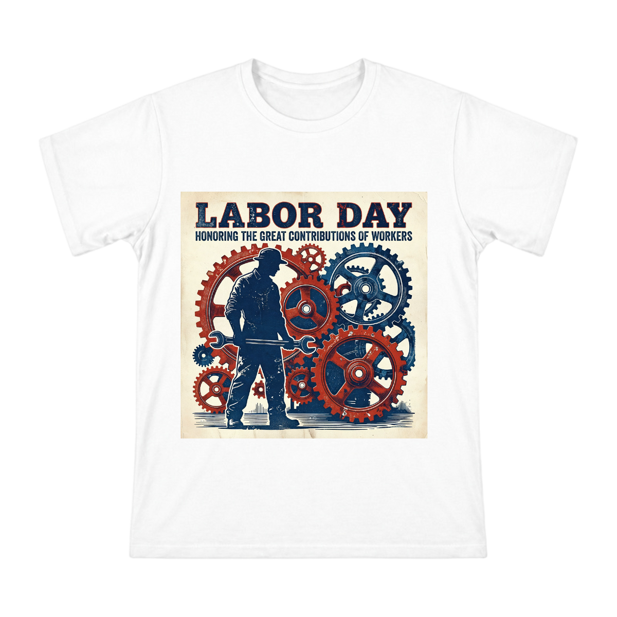 Labor Day Tribute Worker Silhouette Vintage Industrial Gear Men's Cotton T-Shirt front [ai-pod:7ca895b704fddf90b2de0206bcd82659]