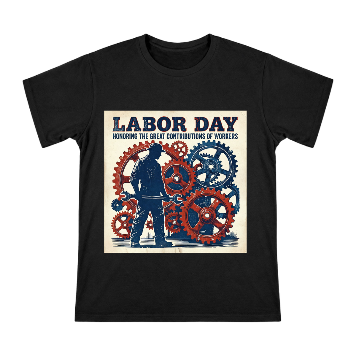 Labor Day Tribute Worker Silhouette Vintage Industrial Gear Men's Cotton T-Shirt front [ai-pod:b19ce9db62be035524b8f47cecb8f5cb]
