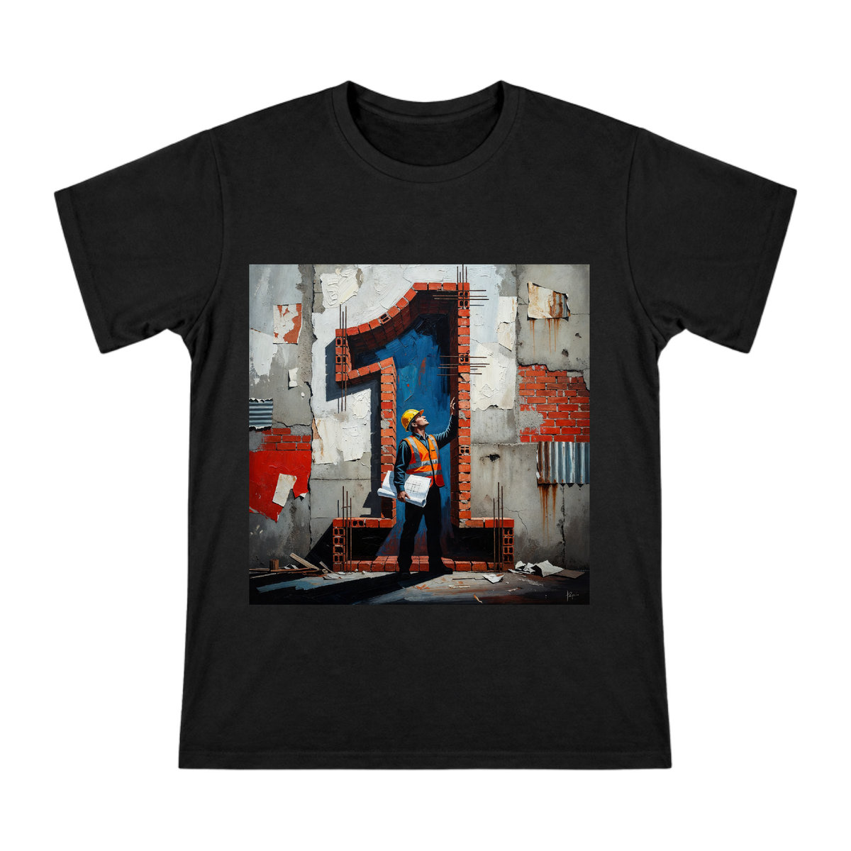 Construction Engineer with Blueprints Men's Cotton T-Shirt front [ai-pod:4ad319effad5a7244c9f68a16e38c5e1]