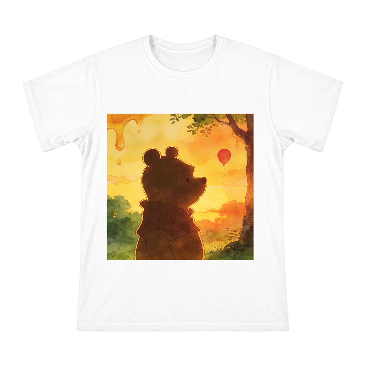 Retro Winnie the Pooh Silhouette Men's Custom Print Cotton T-Shirt front [ai-pod:c9ba4d62cd255e806b52acf34693db63]