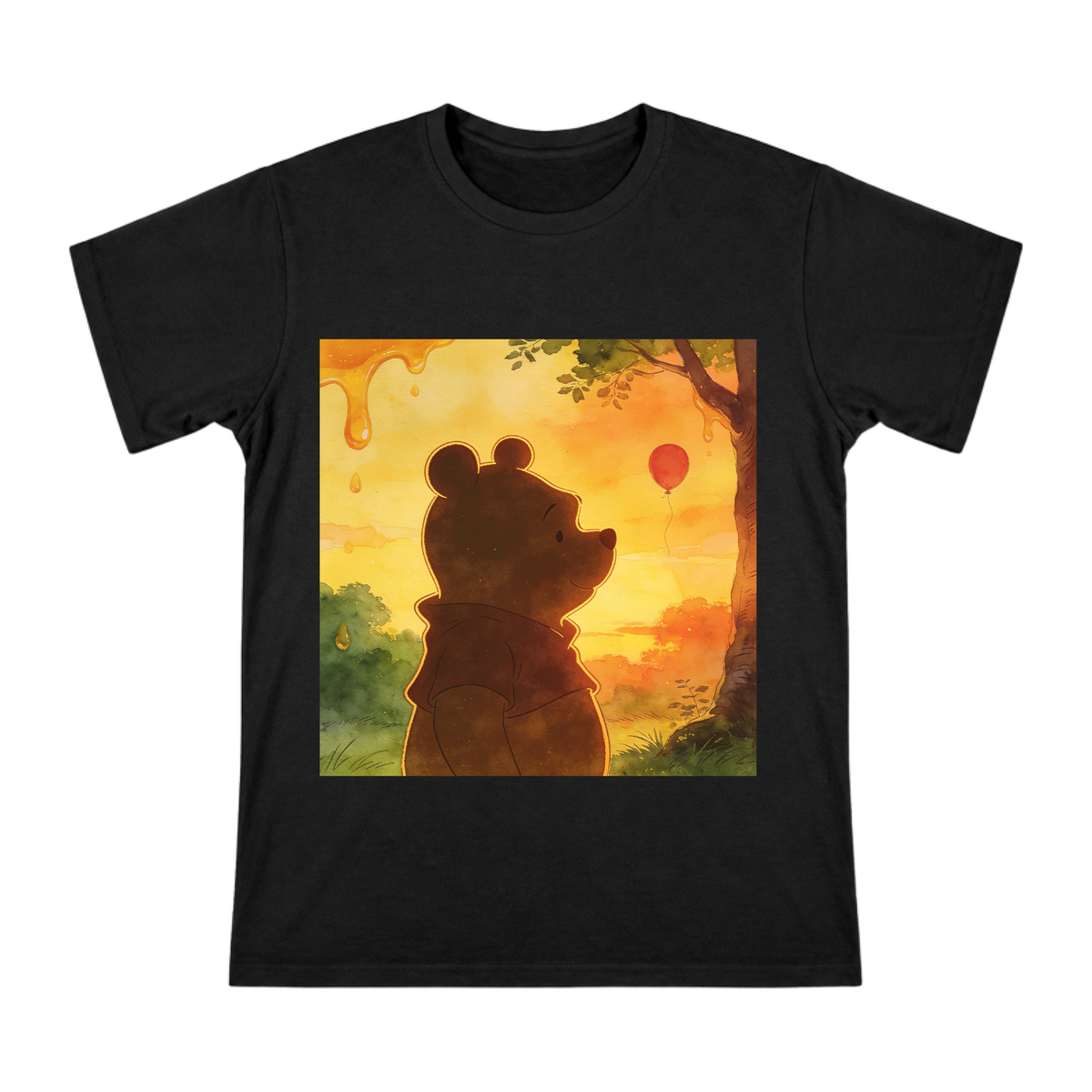 Retro Winnie the Pooh Silhouette Men's Custom Print Cotton T-Shirt front [ai-pod:e614a2722be30e472688196a50d5cd48]